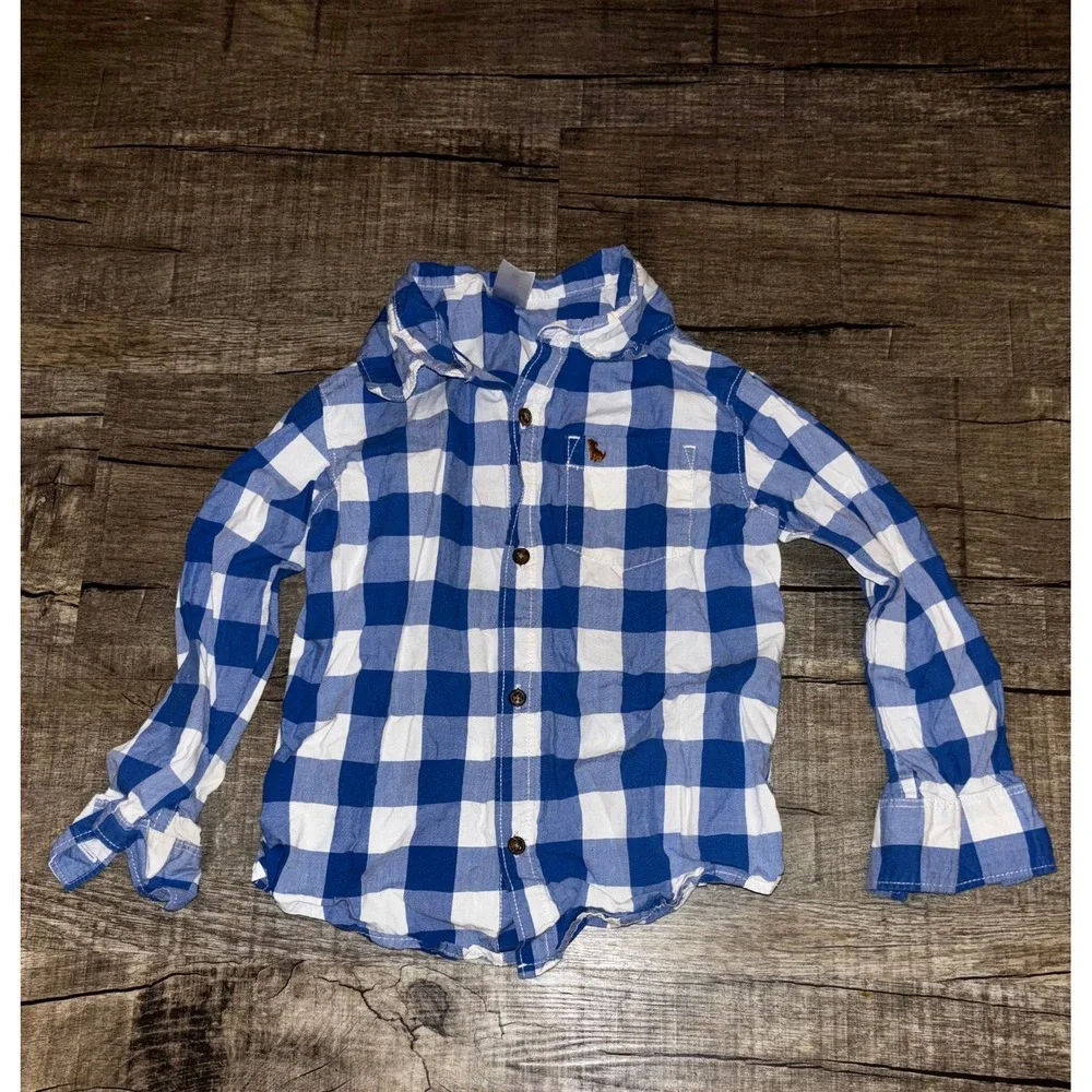 Carters Toddler Boys Blue White Gingham Plaid Button Down Shirt Size 5T